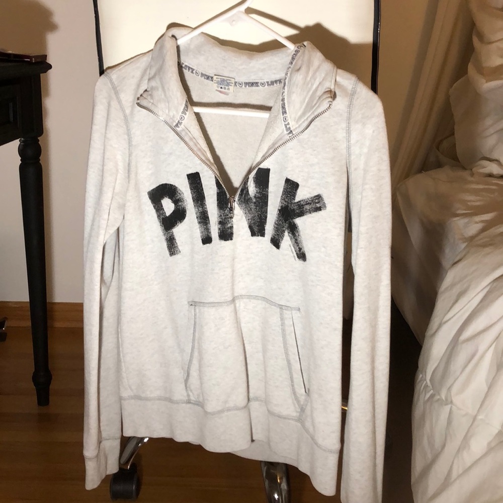 white PINK quarter zip